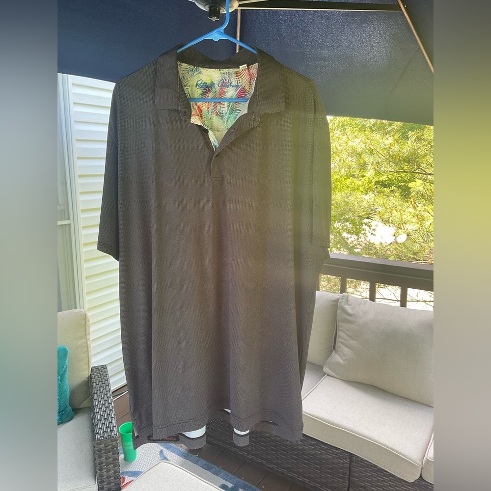 Robert Graham Black Polo with Tropical Printed Collar